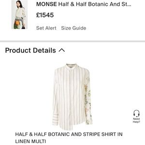 MONSE Half & Half Botanic & Stripe Shirt in Linen Silk Blend Size 10